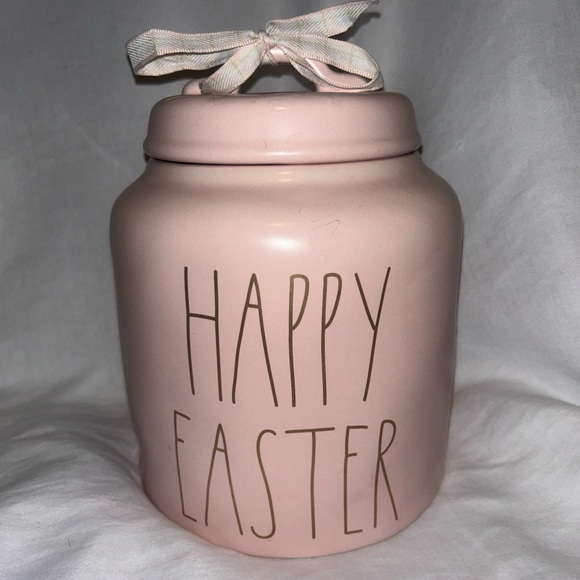 🐣 🐰 Happy Easter Rae Dunn Pink and Gold Easter Canister! - Picture 1 of 4
